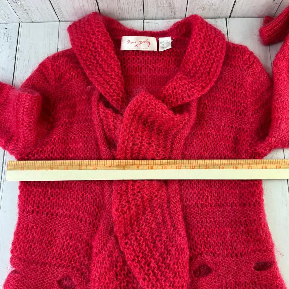 VTG 80's Rene Derhy Pink Mohair Ruffle-Front Cardigan Sweater Size 6/8 Medium